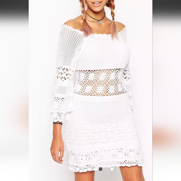 ASOS Crochet White Dress - Off Shoulder - Picture 3 of 12